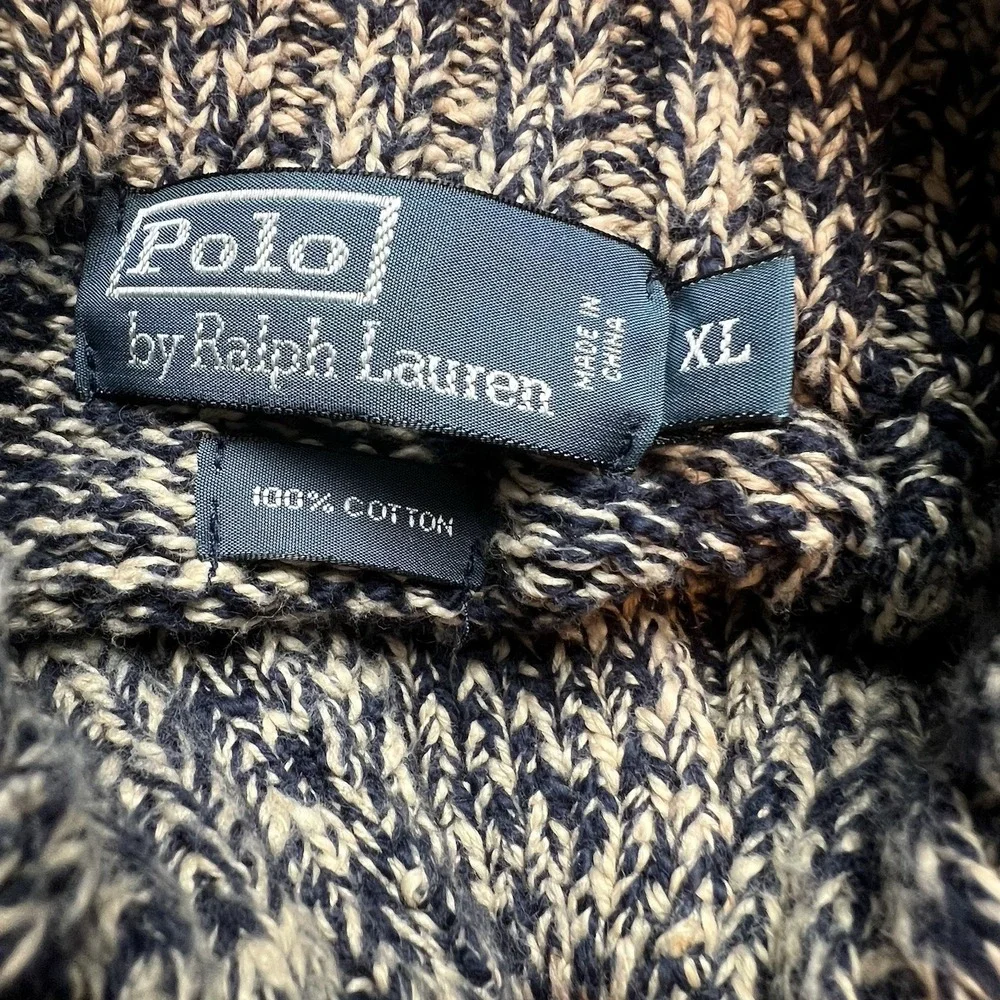 Polo By  Ralph Lauren Men's Blue/Beige Henley Style Heavy Cotton Sweater Size XL
